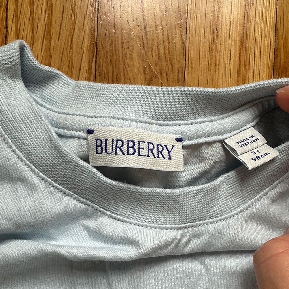 Burberry Light Blue Kids Tee with Navy Graphics - Picture 2 of 5